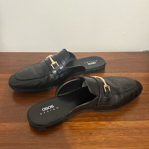 Men’s Asos Black Faux Leather Slip-On/Backless Loafers